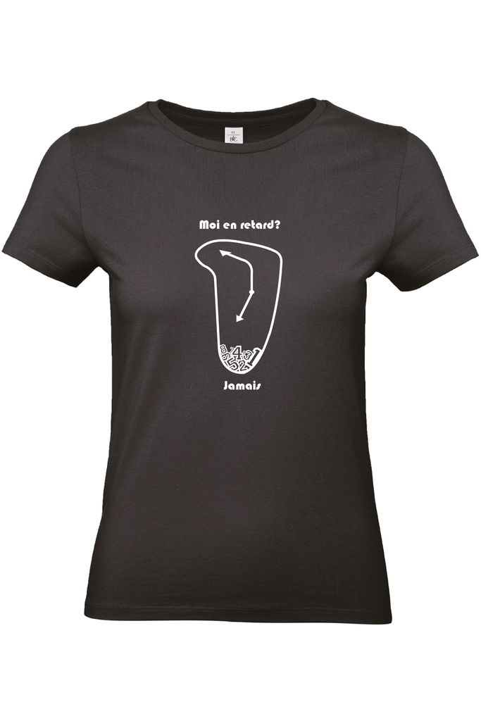T-shirt B&C imprimé avec logo"Moi en retard, jamais" 