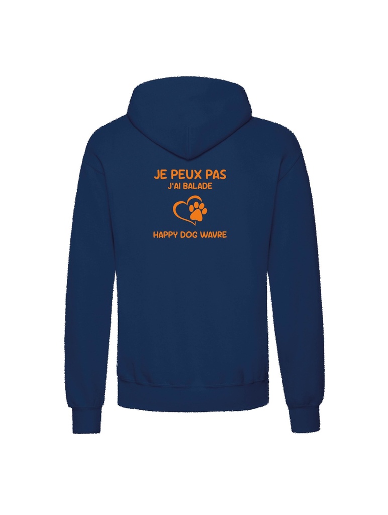 Sweat-shirt à capuche unisexe    "Je Peux Pas J'ai Balade Happy Dog Wavre" (S, Navy)